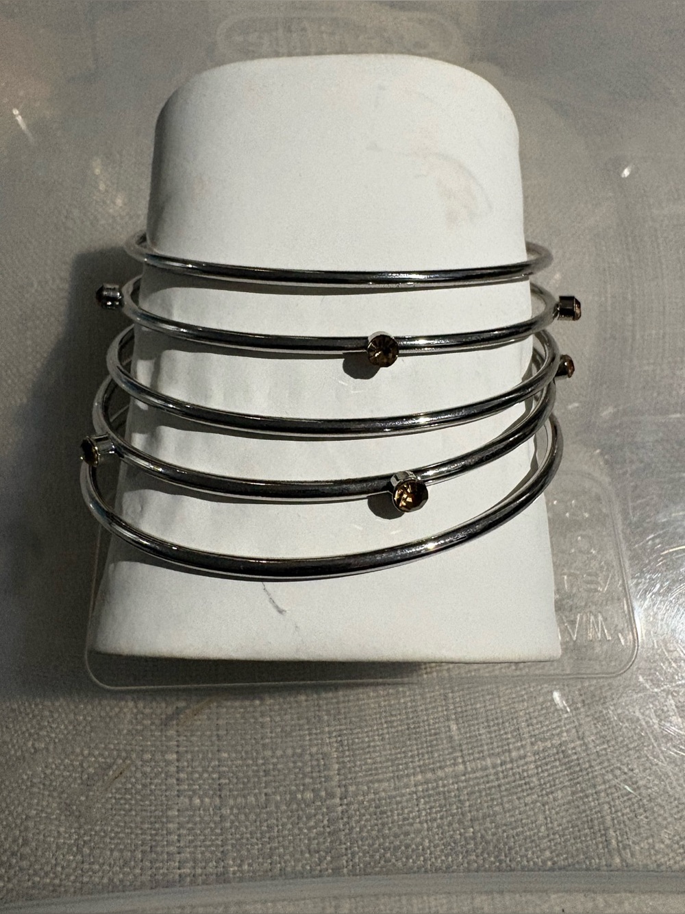 Silver Multi-Row Stackable Bangle Bracelet with Smokey Accent Stones